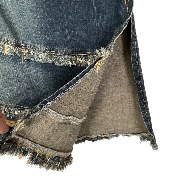 AS-HRO Dark Wash Frayed Denim Boho Chic Midi Skirt with Pocket – Size M - Picture 6 of 9